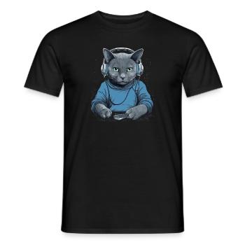 Musiker Russisch Blau Katze Kopfhörer Katzen Musik - Männer T-Shirt - Schwarz - Vorne - AI Model Male 178 light (178cm)