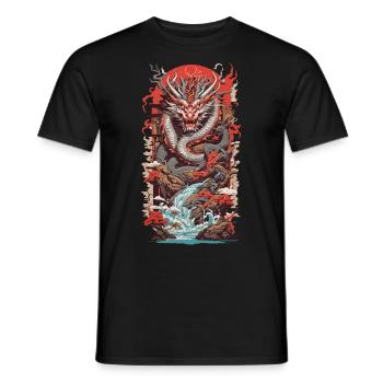Asiatischer Drache Ukiyo-E Drachen Kunst Design - Männer T-Shirt - Schwarz - Vorne - AI Model Male 178 light (178cm)