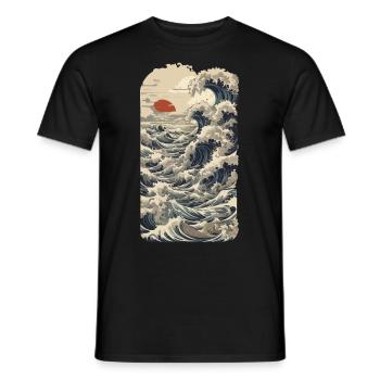 Ukiyo-E Wave Vintage Japon Streetwear - T-shirt homme - noir - Devant - AI Model Male 178 light (178cm)