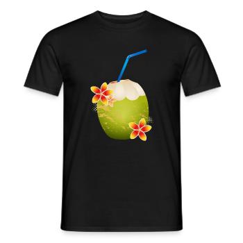 Coconut cocktail decorated with flower & drinking straw - Men's T-Shirt - black - Front - AI Model Male 178 light (178cm)