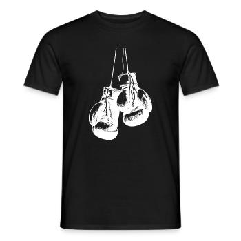 Conception de gants de boxe blancs suspendus. Conception de logo - T-shirt homme - noir - Devant - AI Model Male 178 light (178cm)