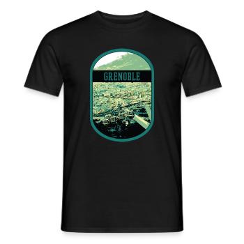Panorama Grenoble: Einzelsicht-Seilbahn - Männer T-Shirt - Schwarz - Vorne - AI Model Male 178 light (178cm)