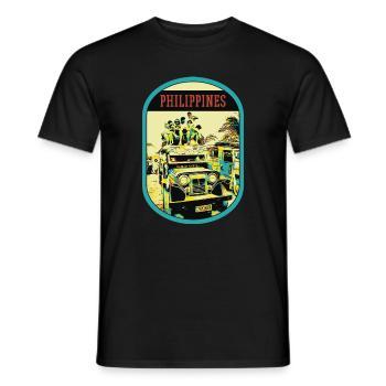 Farbenfroher Jeepney: Lebendiges Symbol der Philippinen - Männer T-Shirt - Schwarz - Vorne - AI Model Male 178 light (178cm)