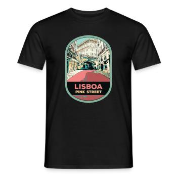 Illustration Rue Rose, Cais do Sodré - Men's T-Shirt - black - Front - AI Model Male 178 light (178cm)