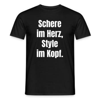 Scissors in the heart, style in the head. - Men's T-Shirt - black - Front - AI Model Male 178 light (178cm)
