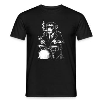 monkey with cigar playing the drums - Men's T-Shirt - black - Front - AI Model Male 178 light (178cm)