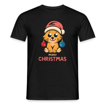 Weihnachtskatze Merry Christmas - Männer T-Shirt - Schwarz - Vorne - AI Model Male 178 light (178cm)