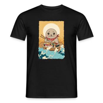 Kawaii Seal North Sea Sushi - Men's T-Shirt - black - Front - AI Model Male 178 light (178cm)
