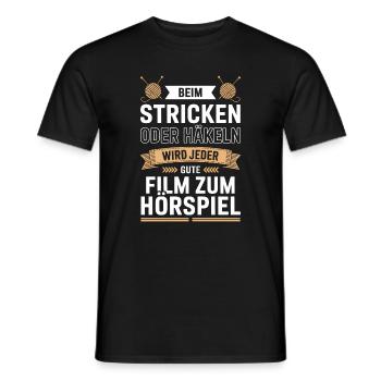 Filmhörspiel beim Stricken - Männer T-Shirt - Schwarz - Vorne - AI Model Male 178 light (178cm)