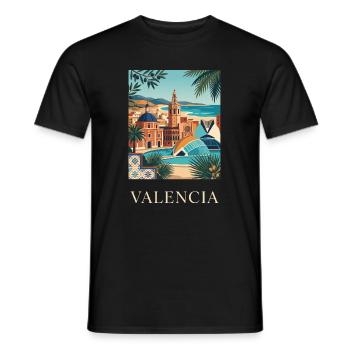 Valencia Coastal Architecture Spain Travel Poster - Men's T-Shirt - black - Front - AI Model Male 178 light (178cm)
