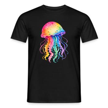 Illustration aquarelle de méduse colorée - T-shirt homme - noir - Devant - AI Model Male 178 light (178cm)