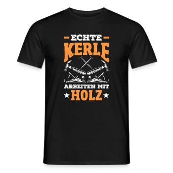 Echte Kerle Arbeiten Mit Holz - Männer T-Shirt - Schwarz - Vorne - AI Model Male 178 light (178cm)