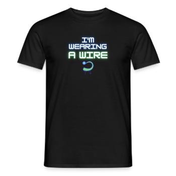Humoristique Je porte un jeu de mots sur le fil Aides auditives - T-shirt homme - noir - Devant - AI Model Male 178 light (178cm)