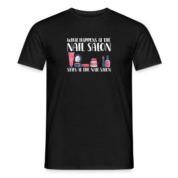 Wat er in de salon gebeurt, blijft daar schoonheidssalon - Heren T-shirt - zwart - Voor - AI Model Male 178 light (178cm)