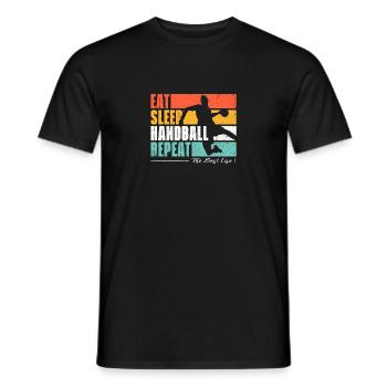 Essen, schlafen, Handball, wiederholen. Handball-Fans - Männer T-Shirt - Schwarz - Vorne - AI Model Male 178 light (178cm)