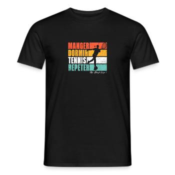 Manger dormir tennis repeter. Fans de tennis - T-shirt homme - noir - Devant - AI Model Male 178 light (178cm)