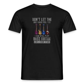 Instruments de musique basse bassiste cheveux gris - T-shirt homme - noir - Devant - AI Model Male 178 light (178cm)