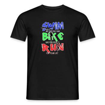 Lustig Triathlon Schwimmen Rennen Radfahren - Männer T-Shirt - Schwarz - Vorne - AI Model Male 178 light (178cm)