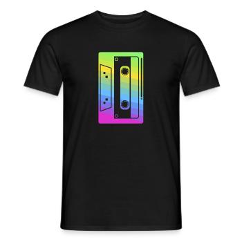 Retro Cassette Tape product | 80s and 90s Neon - Men's T-Shirt - black - Front - AI Model Male 178 light (178cm)