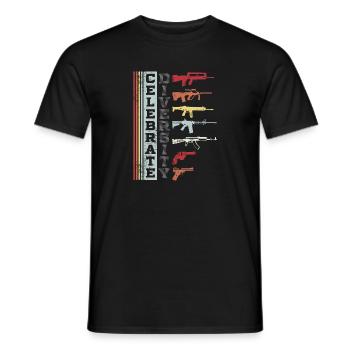 Feiern Sie Diversity Different Gun Grafik | Gewehr - Männer T-Shirt - Schwarz - Vorne - AI Model Male 178 light (178cm)