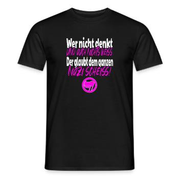 Qui ne pense pas et ne sait rien Antifa Pink - T-shirt homme - noir - Devant - AI Model Male 178 light (178cm)