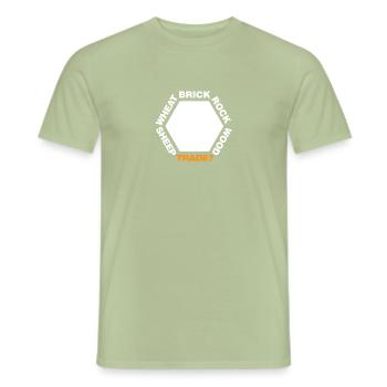 Ore Wood Brick Sheep Wheat Funny Settlers Board - Men's T-Shirt - sage - Front - AI Model Male 178 light (178cm)