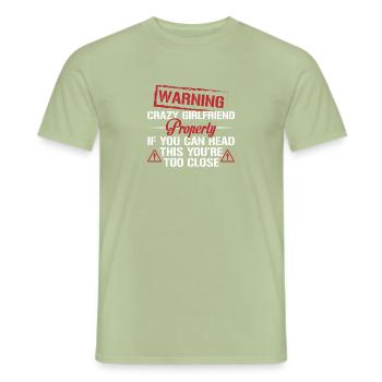 Warning Crazy Girlfriend Property - T-shirt homme - vert sauge - Devant - AI Model Male 178 light (178cm)