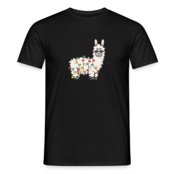 Party Lama with fairy lights - Men's T-Shirt - black - Front - AI Model Male 178 light (178cm)