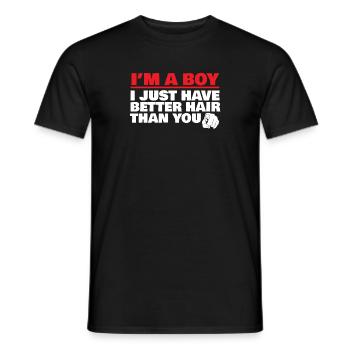Je suis un garçon, j'ai juste de meilleurs cheveux que toi Cool Ha - T-shirt homme - noir - Devant - AI Model Male 178 light (178cm)