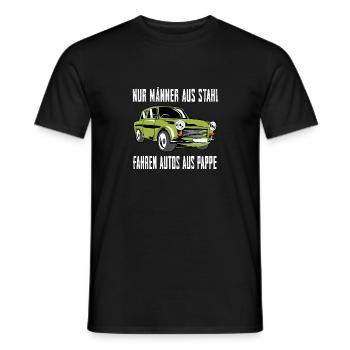 Männer aus Stahl fahren Autos aus Pappe  - Männer T-Shirt - Schwarz - Vorne - AI Model Male 178 light (178cm)