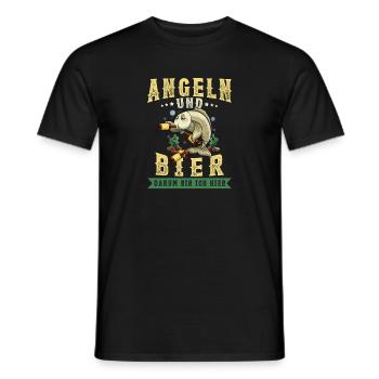 Angeln und Bier darum bin ich hier Angler Spruch - Männer T-Shirt - Schwarz - Vorne - AI Model Male 178 light (178cm)