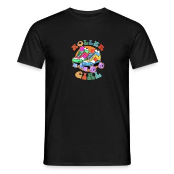 Conception de cadeau de patin à roulettes rétro fille Roller - T-shirt homme - noir - Devant - AI Model Male 178 light (178cm)