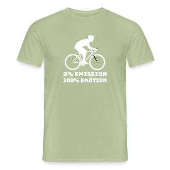 0% emission 100% emotion Fahrrad CO2 Klimastreik - Männer T-Shirt - Sage - Vorne - AI Model Male 178 light (178cm)
