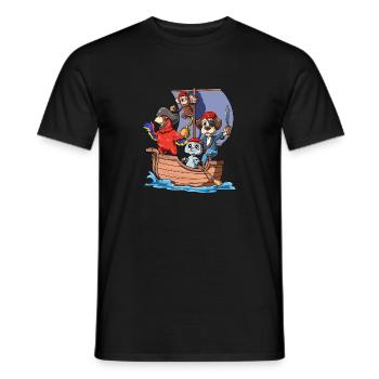 Pirate ship with animals as a pirate - Men's T-Shirt - black - Front - AI Model Male 178 light (178cm)