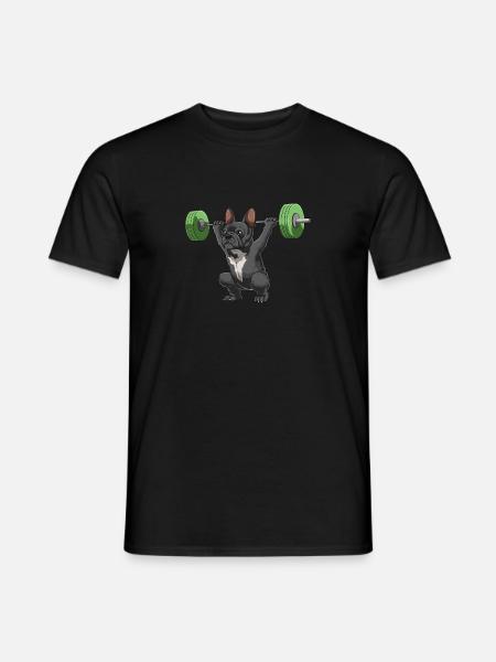 Fitness French Bulldog - Frenchie mit Langhantel - Männer T-Shirt - Schwarz