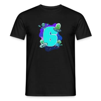 6e anniversaire de l'enfant - extraterrestre et ovni - T-shirt homme - noir - Devant - AI Model Male 178 light (178cm)