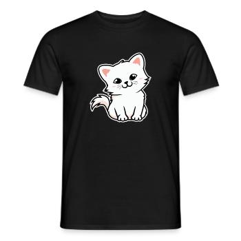 Cartoon Cat White Cat Illustration - Men's T-Shirt - black - Front - AI Model Male 178 light (178cm)