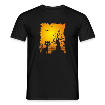 Funny Spooky Black Cat Halloween Bats Gift - Men's T-Shirt - black - Front - AI Model Male 178 light (178cm)