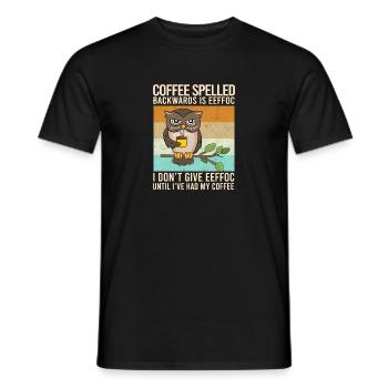 Coffee Spelled Backwards Is EEFFOC Owl Drink - Men's T-Shirt - black - Front - AI Model Male 178 light (178cm)