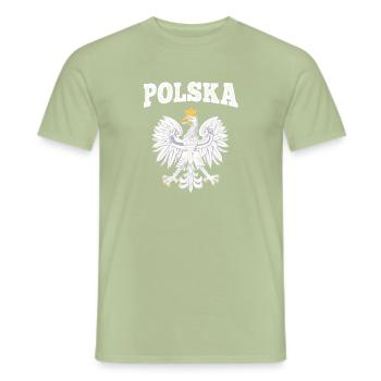 Poland flag eagle Polska fan shirt Polish - Men's T-Shirt - sage - Front - AI Model Male 178 light (178cm)