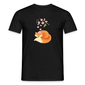 Japanese Cherry Blossom Flower Vintage Fox - Männer T-Shirt - Schwarz - Vorne - AI Model Male 178 light (178cm)