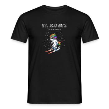 Sankt Moritz Graubünden Schweiz Retro Ski Einhorn - Männer T-Shirt - Schwarz - Vorne - AI Model Male 178 light (178cm)
