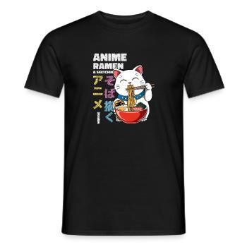 Anime Ramen und Skizzieren - Otaku Lucky Cat - Männer T-Shirt - Schwarz - Vorne - AI Model Male 178 light (178cm)
