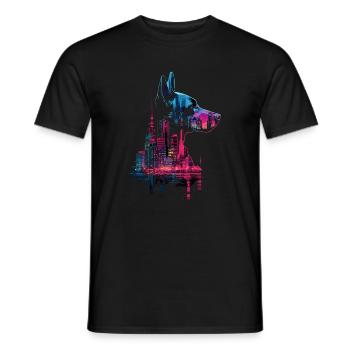 Dobermann Skyline - Männer T-Shirt - Schwarz - Vorne - AI Model Male 178 light (178cm)