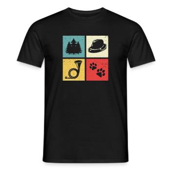 Conception de cor de chasse avec chapeau de feutre de patte de chien de forêt - T-shirt homme - noir - Devant - AI Model Male 178 light (178cm)