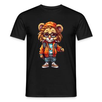 Dessin animé de lion mignon - T-shirt homme - noir - Devant - AI Model Male 178 light (178cm)