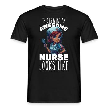 Fière infirmière dans le style dessin animé - T-shirt homme - noir - Devant - AI Model Male 178 light (178cm)