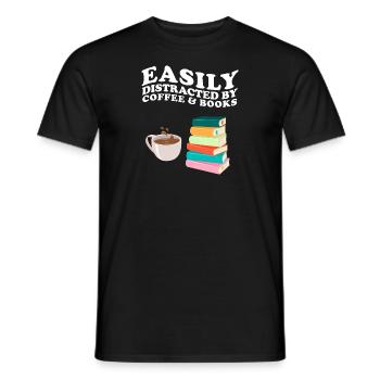 Easily Distracted By Coffee & Books Kaffee Bücher - Men's T-Shirt - black - Front - AI Model Male 178 light (178cm)