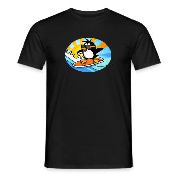 Pinguin mit Sonnenbrille auf einem Surfboard - Männer T-Shirt - Schwarz - Vorne - AI Model Male 178 light (178cm)