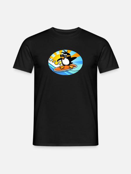 Penguin with sunglasses on a surfboard - Men's T-Shirt - black